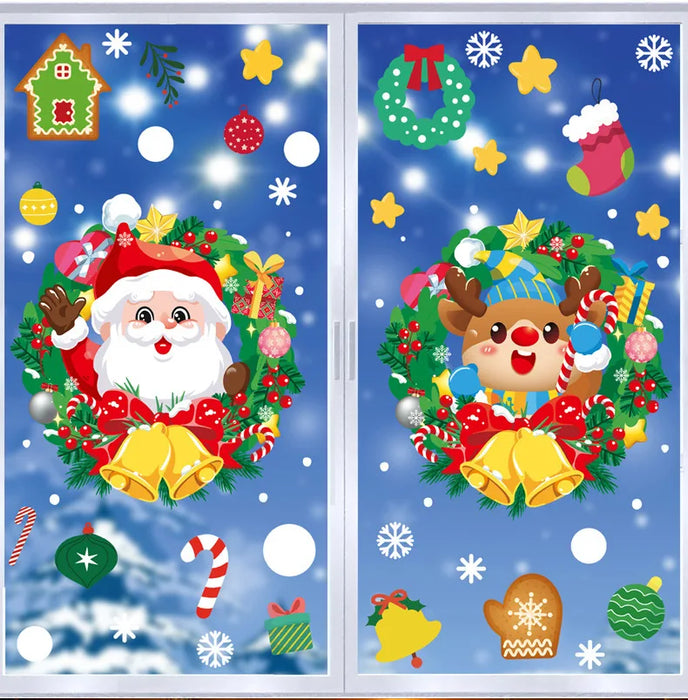 Santa Claus Reindeer Window Glass Stickers Snowman Snowflake