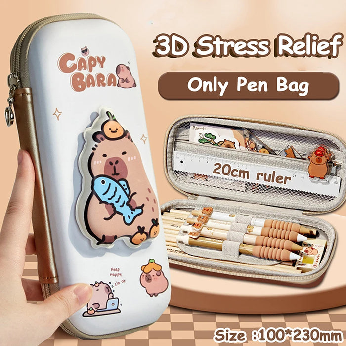3D Cute Capybara Pencil Case Drop Resistant Waterproof Storage Box Hard Shell Decompression Pen Bag Student School Supplies