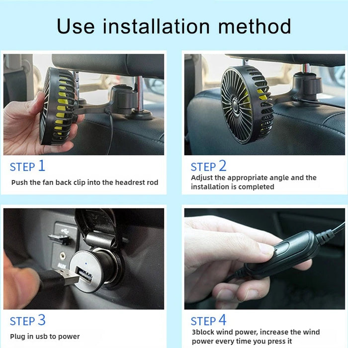 Car Safety Rear Seat Double-head Fan Kids Outdoor Fan Clip on Car Seat 360 Rotation Neck Cooler for Baby Summer Car Accessories