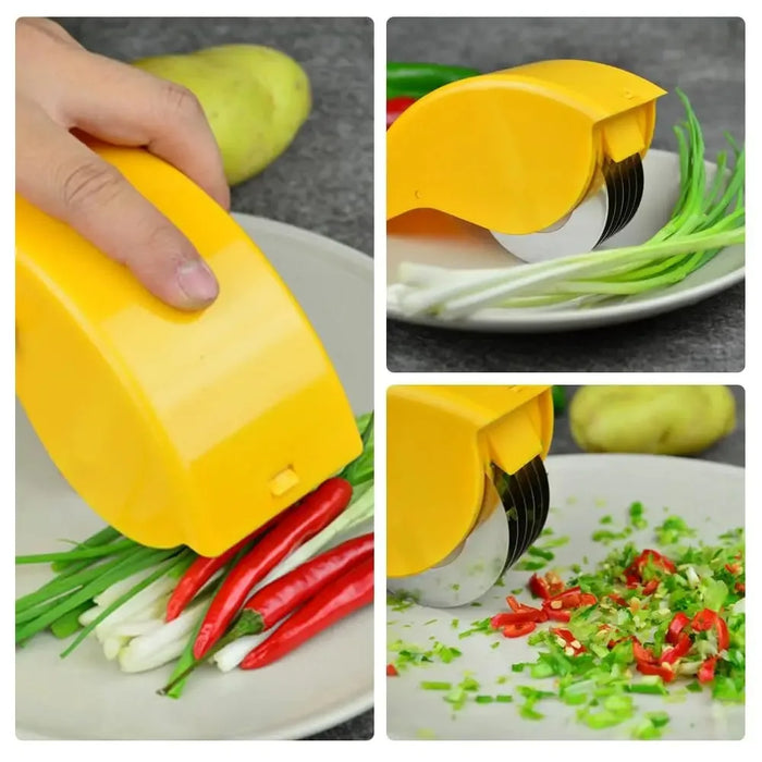 Vegetable Chopper Roller Manual Scallion Cutter with 6 Stainless Steel Blade Detachable Herb Roller Mincer Parsley Chopper Tools