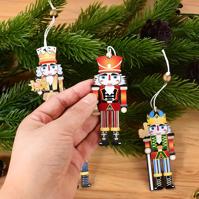 9pcs Christmas Nutcracker Soldier Wooden Pendant Xmas Tree Hanging Ornament