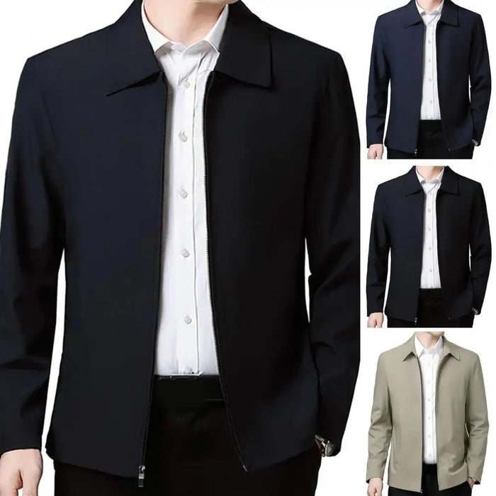 Men Jacket Elegant Mid-aged Men's Lapel with Zipper Closure