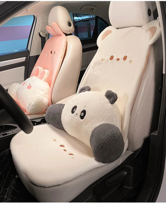Plush Cute Cartoon Car Seat Cushion Pad Full Set Breathable Four Seasons Car Seat Cover Anti Slip Interior Accessories Universal