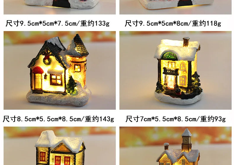 LED Christmas Decorations Resin Small House Micro