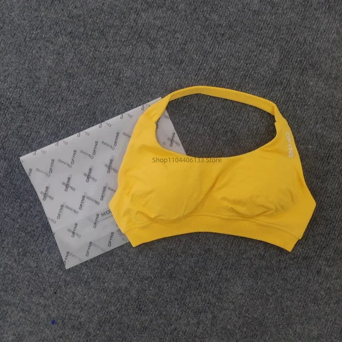 Impact Sports Bra Women Seamless Halter Neck Strap Bra with Logo Padded Open Back Yoga Top Bra Medium Support Gym Crop Top