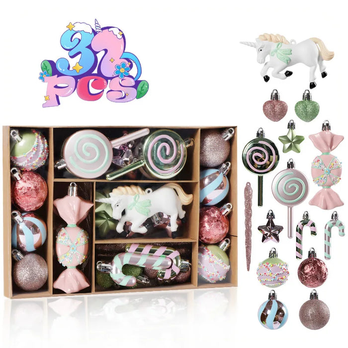Christmas Ball Decoration Kraft Paper Set Box Donuts Pink Candy Unicorn Ice Cream