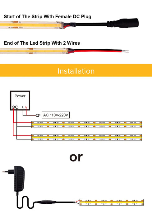 COB LED Strip Light IP65 Waterproof 480 LEDs/m
