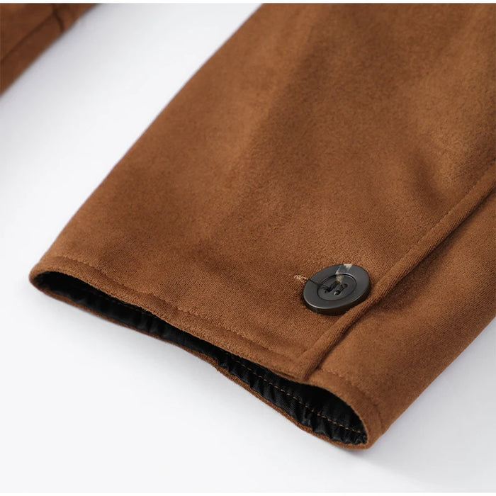 Retro Caramel Suede Leather Blazer Lapel Casual Single Breasted Loose Pocket