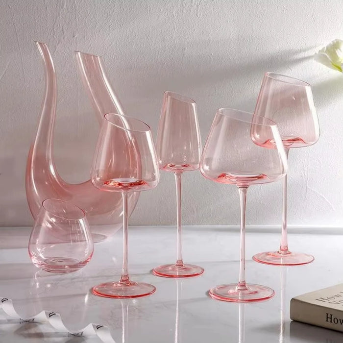 French Pink Flamingo Red Wine Glasses Set Crystal Glass Goblet Creative Inclined Mouth Concave Bottom Champagne Wine Cup Blue