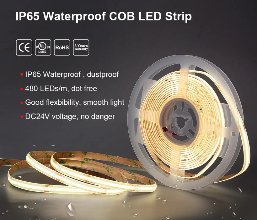 COB LED Strip Light IP65 Waterproof 480 LEDs/m