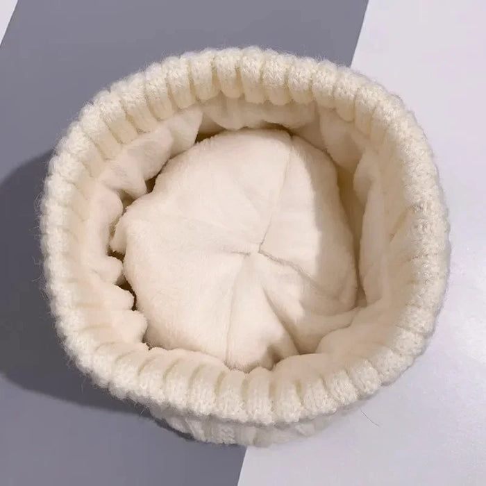Autumn and Winter Women's Pompom Knitted Hat Women Solid Color Thicken Plush Beanie Cap Female Autumn Warm Crochet Hats