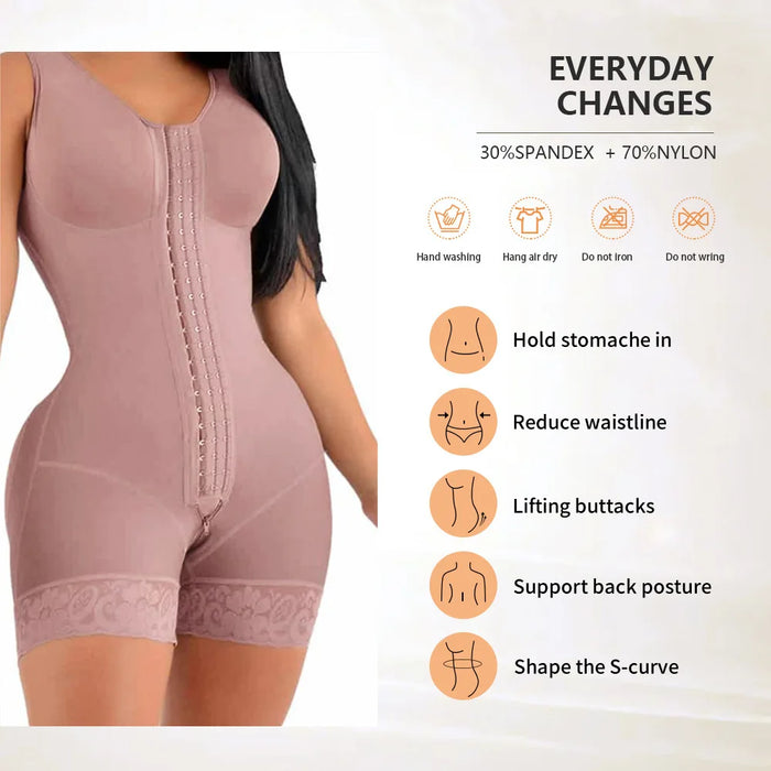 Women Bodysuit Shapewear Fajas High Compression Shorts Slimming Sexy Shaping Underwear Tummy Control Body Shaper with Buckle