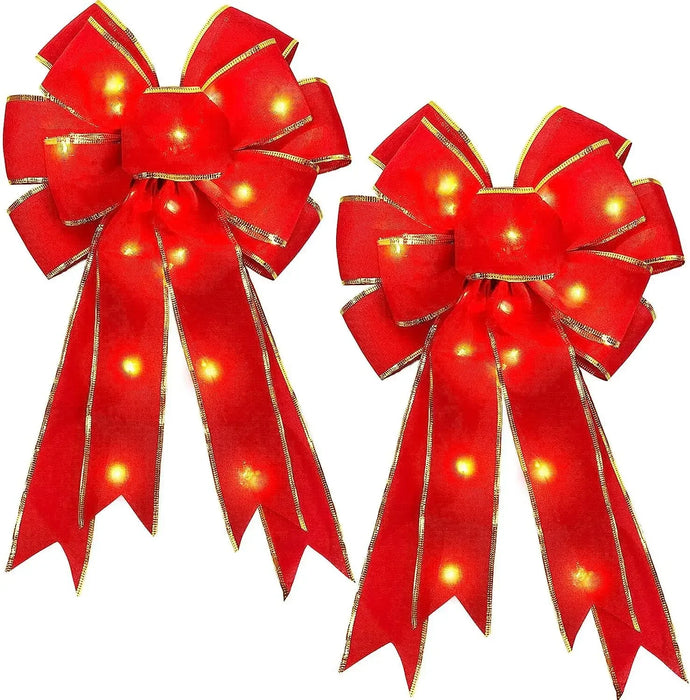 Christmas Tree Top Decoration Pendant Large Bow Velvet Cloth Lace Ribbon