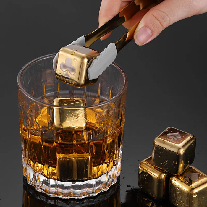 Reusable Stainless Steel Ice Cubes, 304 Steel Chilling Stones for Whiskey, Wine, Beer, Drink, Quick-Freeze Cooling Rock Bar Tool