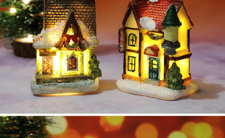 LED Christmas Decorations Resin Small House Micro