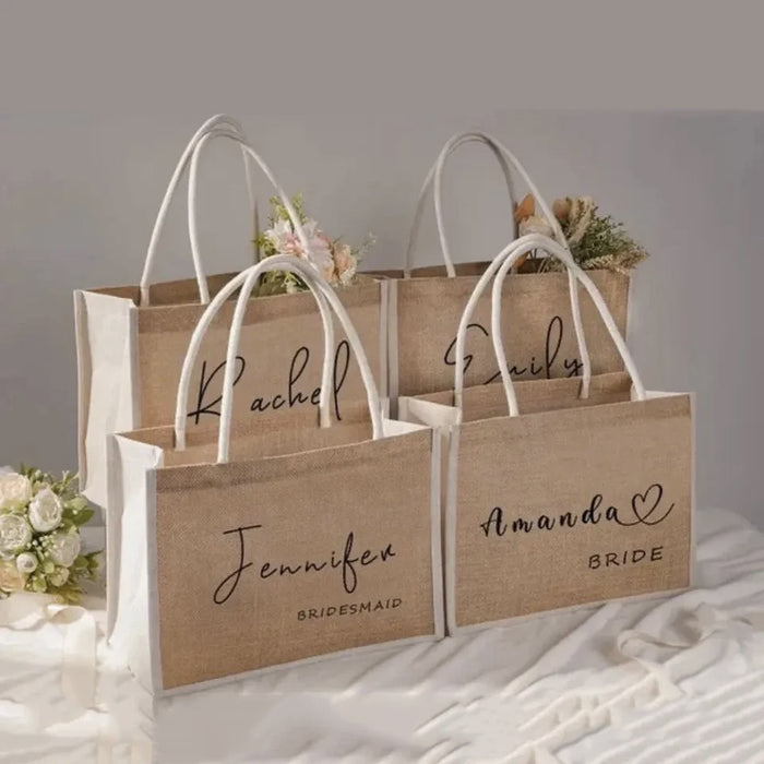 Personalized Name Jute Handbag with Name Perfect for Wedding Bachelorette Party