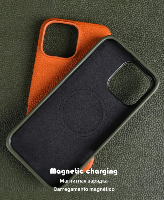 Luxury Magnetic Magsafe Genuine Leather Case For iP 16 Pro Max 15 14 13 12 11 Phone Cases Back Cover