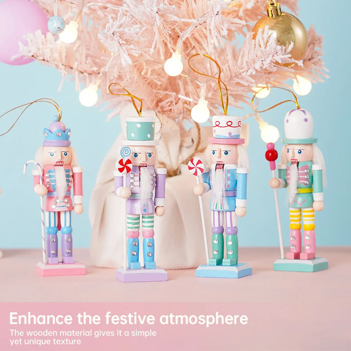 4Pcs Candy Series Nutcracker Puppet Christmas Tree Pendant Wooden