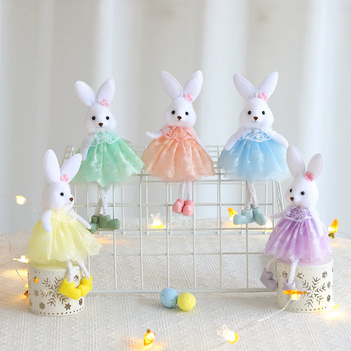 24cm Easter Flower Bunny Ornaments Pink Yellow Gauze Skirt Bunny Easter Party Decor Supplies Home Desktop Decorations Kids Gifts