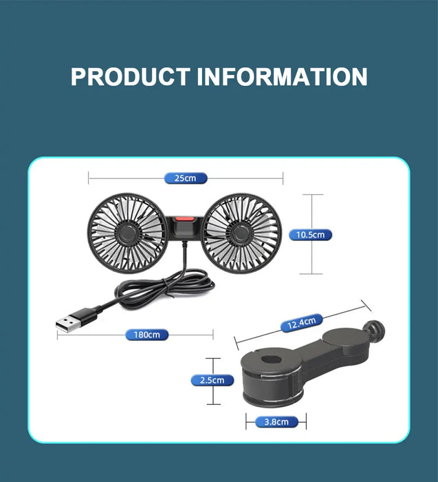 SEAMETAL 3-speed Car Seat Back Cooling Fan USB Charge Dual Head Fan 360 Degree Rotation Neck Cooler for Summer Car Accessories