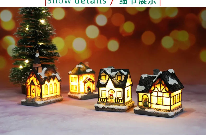 LED Christmas Decorations Resin Small House Micro