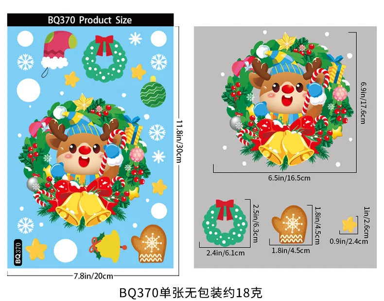 Santa Claus Reindeer Window Glass Stickers Snowman Snowflake
