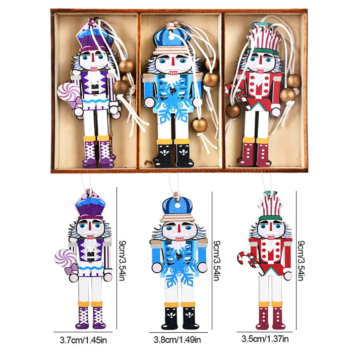 9Pcs Christmas Wooden Ornaments Nutcracker Soldier Xmas Tree Hanging Pendant 2024 Christmas Home Decorations New Year 2025 Gift