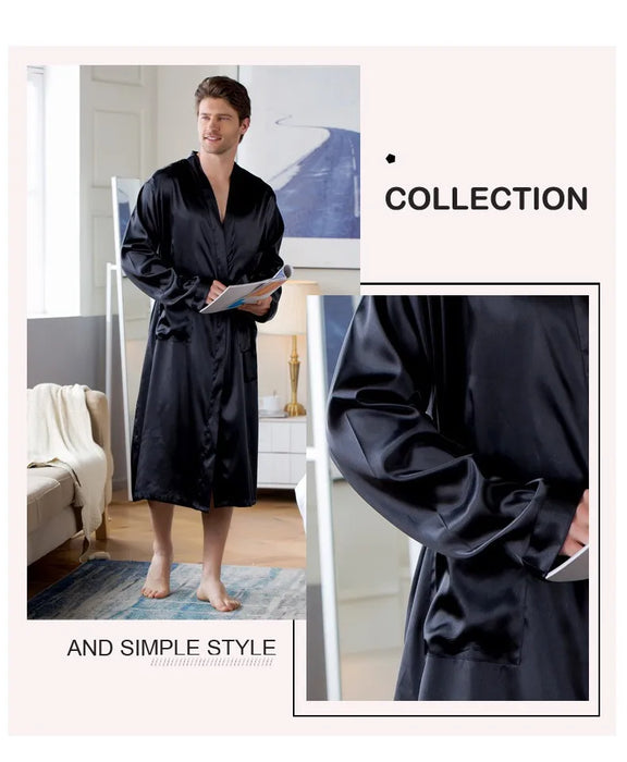 Summer New Men's Ice Silk Bathrobe Robe Men's Pop-Up Section of the Long Section of Cardigan Robe Pajamas Pajamas Home Clothing