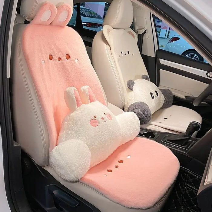 Plush Cute Cartoon Car Seat Cushion Pad Full Set Breathable Four Seasons Car Seat Cover Anti Slip Interior Accessories Universal