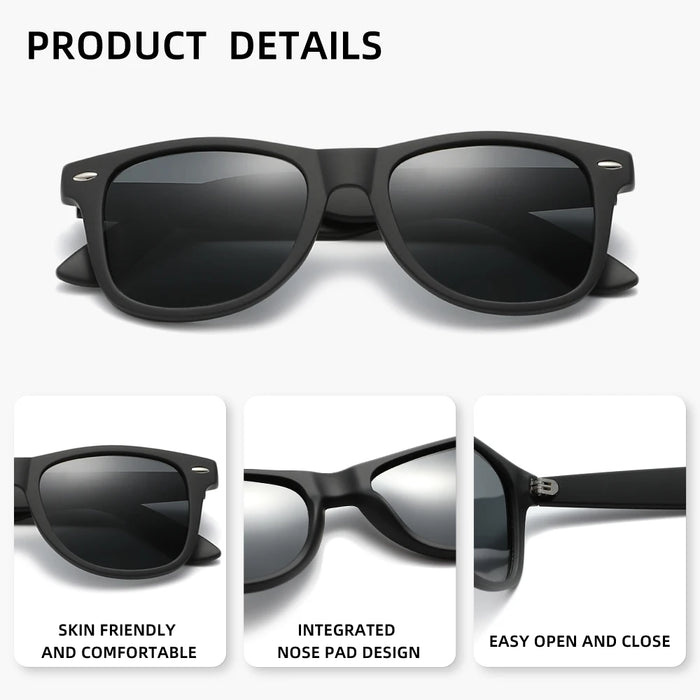 RBsunny Classic Polarized Sunglasses Men Women Outdoor UV400 Retro Black Frame Glasses Male Fashion Anti Glare Driving Eyewear
