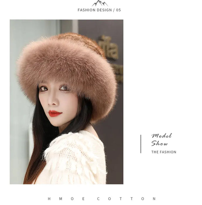 New Women Winter Luxury Knitted Real Mink Fur Bomber Hat Natural Warm Fox Fur Cap Girls Quality Soft 100% Genuine Mink Fur Hats