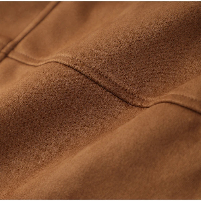Retro Caramel Suede Leather Blazer Lapel Casual Single Breasted Loose Pocket
