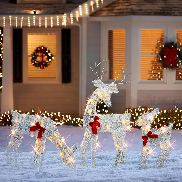 Metal Frame Reindeer Decor Glowing Christmas Deer Ornament Set with Led Lights