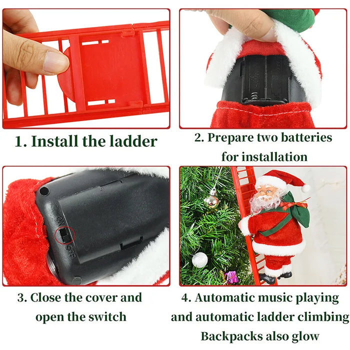 Santa Claus Doll Climbing Ladder with Music Christmas Tree Ornaments