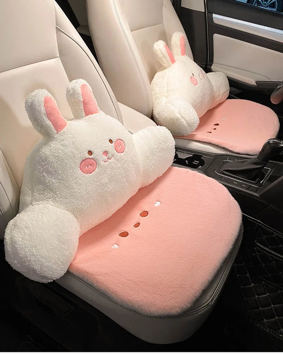 Plush Cute Cartoon Car Seat Cushion Pad Full Set Breathable Four Seasons Car Seat Cover Anti Slip Interior Accessories Universal