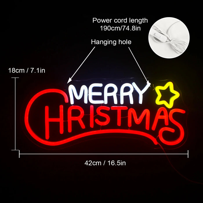 Merry Christmas Neon Sign Christmas Hat Dimmable LED Sign