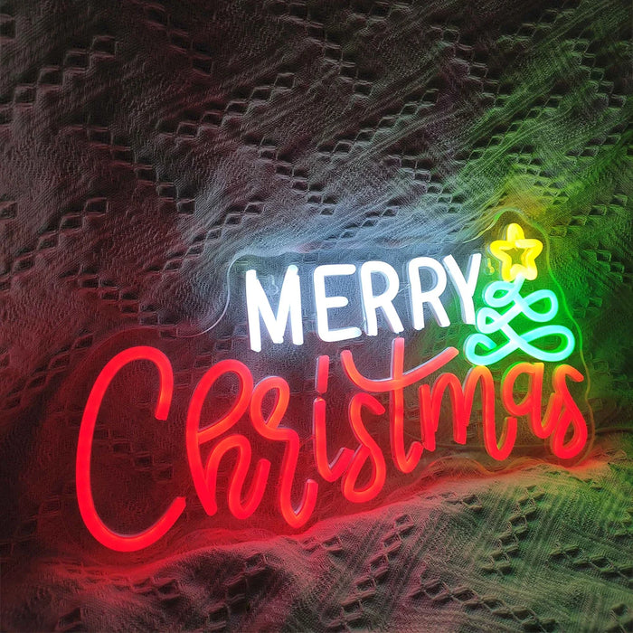 Merry Christmas Neon Sign Christmas Hat Dimmable LED Sign