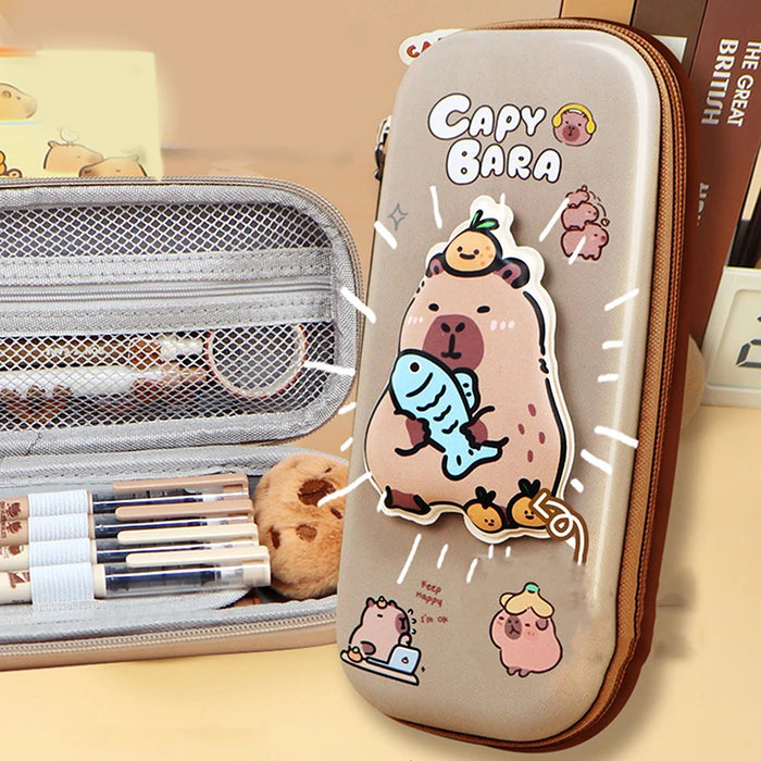 3D Cute Capybara Pencil Case Drop Resistant Waterproof Storage Box Hard Shell Decompression Pen Bag Student School Supplies