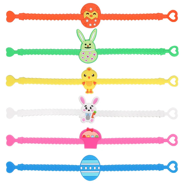 Easter Kids Gift Rabbit Eggs Bracelets Silicone Ring Keychains Happy Easter Birthday Party Favors Goodie Bag Basket Filler Toys
