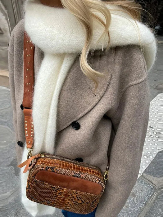 Retro Loose Casual Woolen Coats Double Breasted Stand Collar Short Jacket