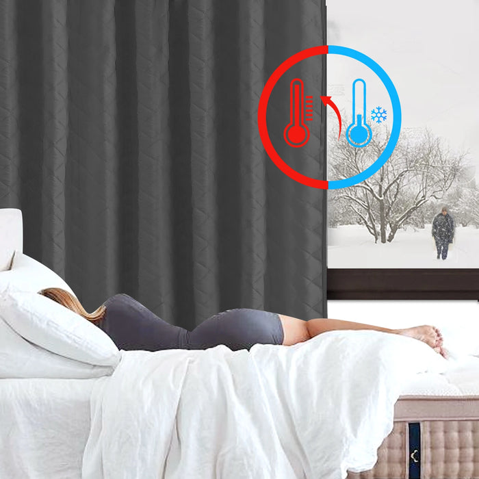 Quilted Blackout Curtains Heavy Duty Noise Reducing Thermal Insulated Drapes Liner Anti-cold Rod Pocket for Living Room Bedroom