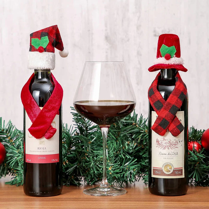 Christmas Wine Bottle Set Golden Velvet Dress Sleeve