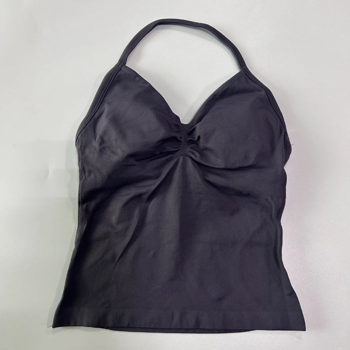 Impact Longline Strappy Gym Top Custom Logo Backless Gym Clothes Women Scrunch Built-in Bra With Removable Cups Yoga Tank Tops