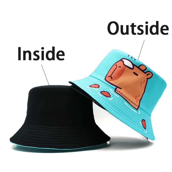 Bocca Cartoon Capybara Bucket Hat Animal Printing Pattern Fisherman Hats Cute Double Sides Panama Cap Sunscreen Caps New Style