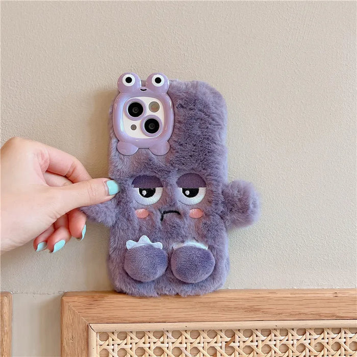 3D Cute Cartoon Funny Phone Case For iPhone 16 15 Plus 14 13 12 11 Pro Max Warm Winter Fluffy Plush Soft Bumper Protection Cover