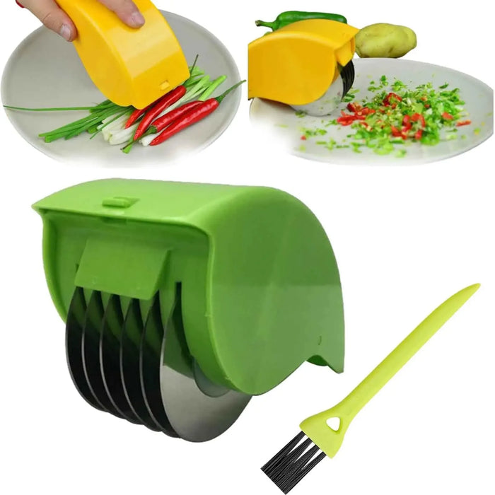 Vegetable Chopper Roller Manual Scallion Cutter with 6 Stainless Steel Blade Detachable Herb Roller Mincer Parsley Chopper Tools
