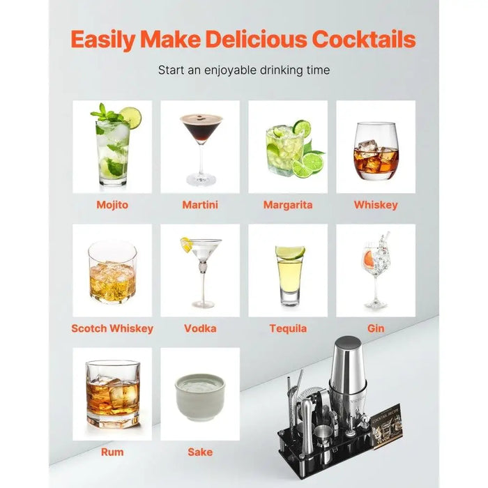 14 Pcs Stainless Steel Cocktail Shaker Set Professional Bartending Kit for Home Party Mixing Drinks