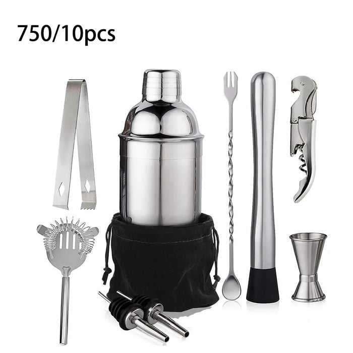 6/7/10pcs Stainless Steel Cocktail Shaker Bartending Tools Bartender Kit Martini Sharker Drink Mixer Set With Storage Bag