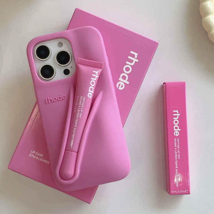 Lip Gloss Phone Case for iP 16 15 14 13 12 11 Pro Max Plus Lipstick Silicone DIY Toast Espresso Ribbon Box Cover