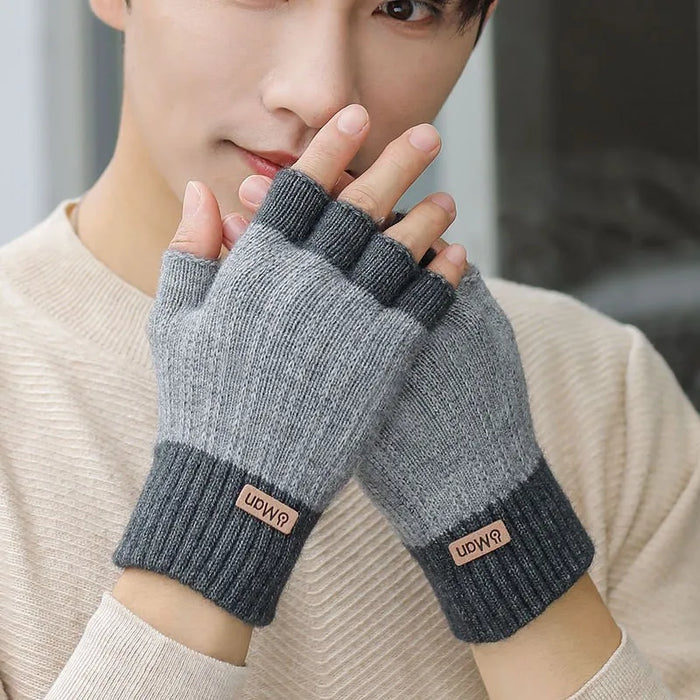 Men Winter Half Finger Knitted Elastic Gloves for Driving